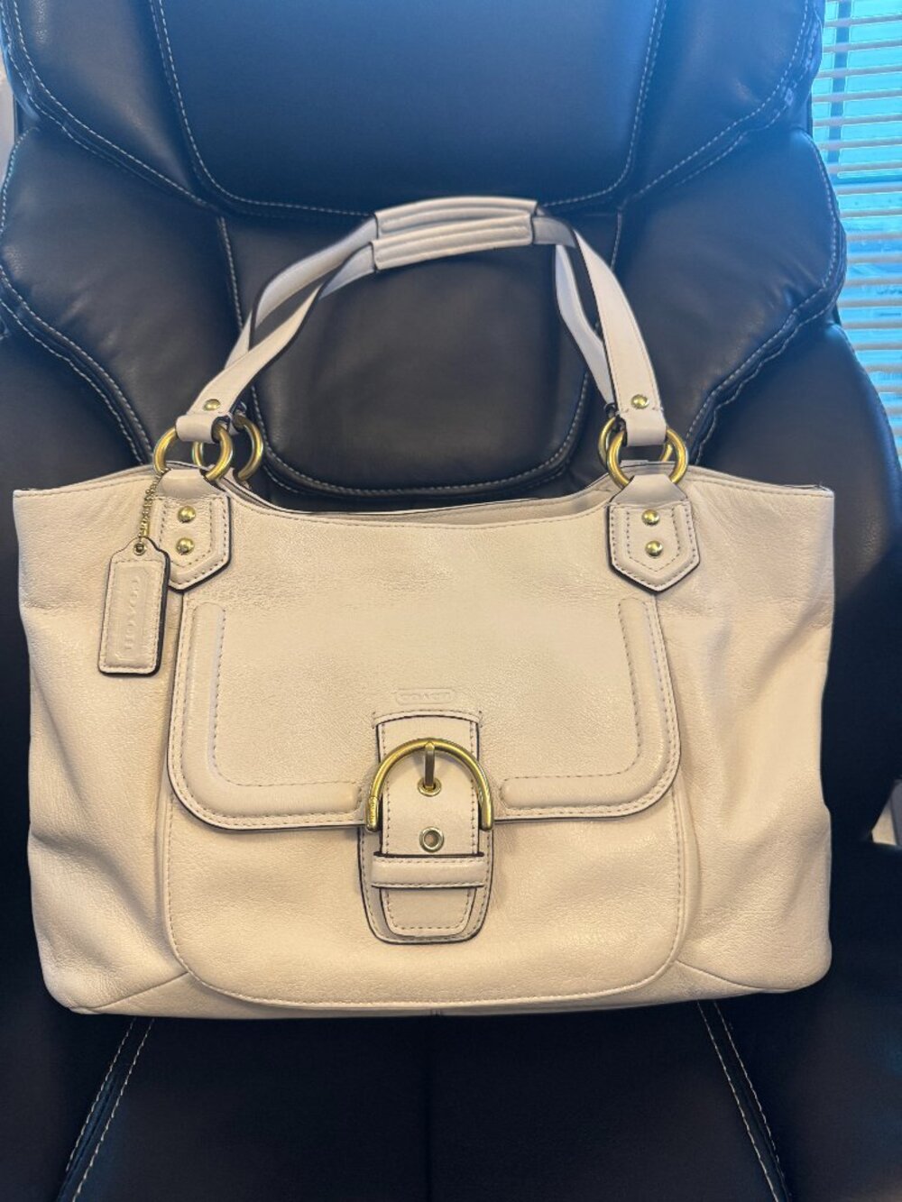 Coach Campbell Belle Carryall Shoulder Bag Ivory Leather